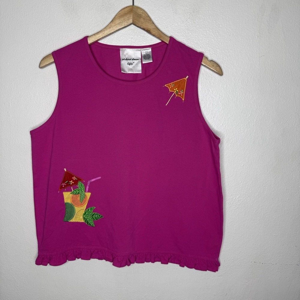 Michael Simon Light Pink Tank Top Drink Cocktail Summer Vacation Women's Large